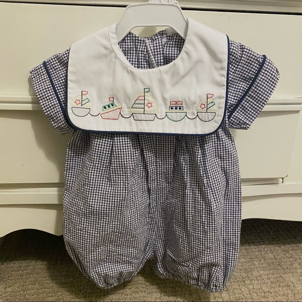 Embroidered Bib Onesie with Boats